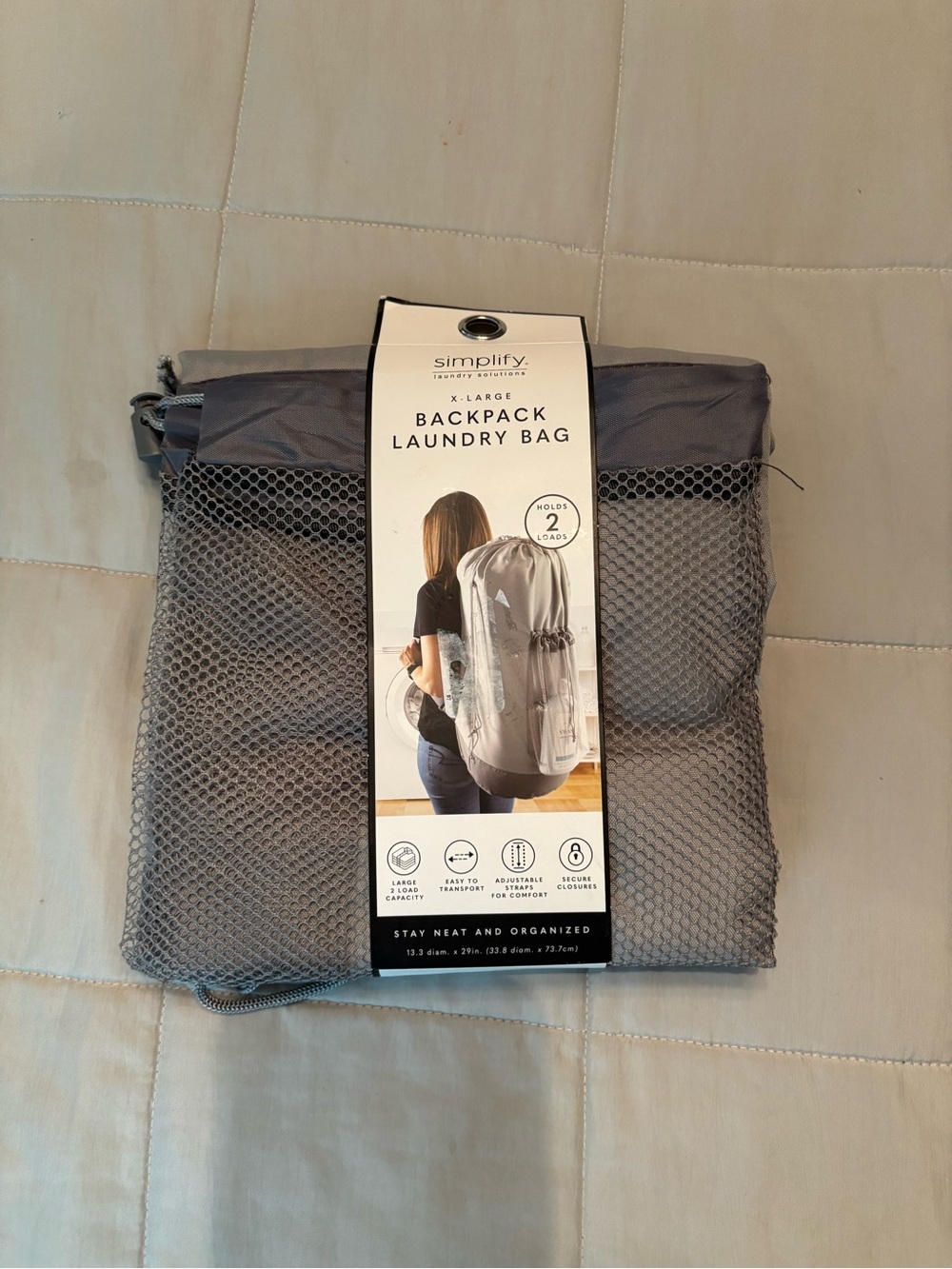 X-Large Gray Backpack Laundry Bag - Mesh Travel Organizer
